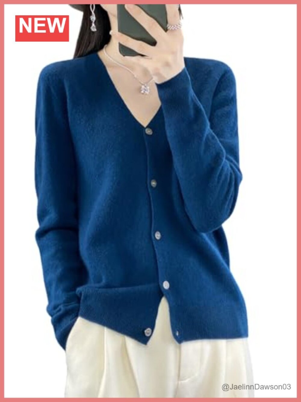 100% Merino Wool Cardigan V-Neck Knitted Long Sleeve Sweater